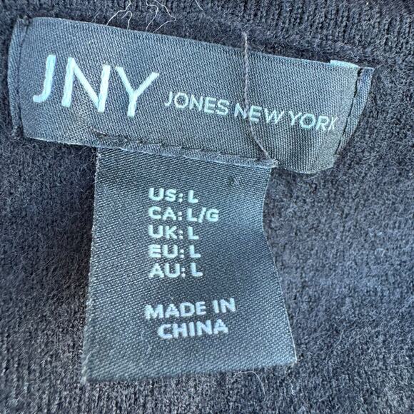 JNY Jones New York Black Knit Faux Fur Removable Collar One Button Cardigan L - Picture 9 of 10